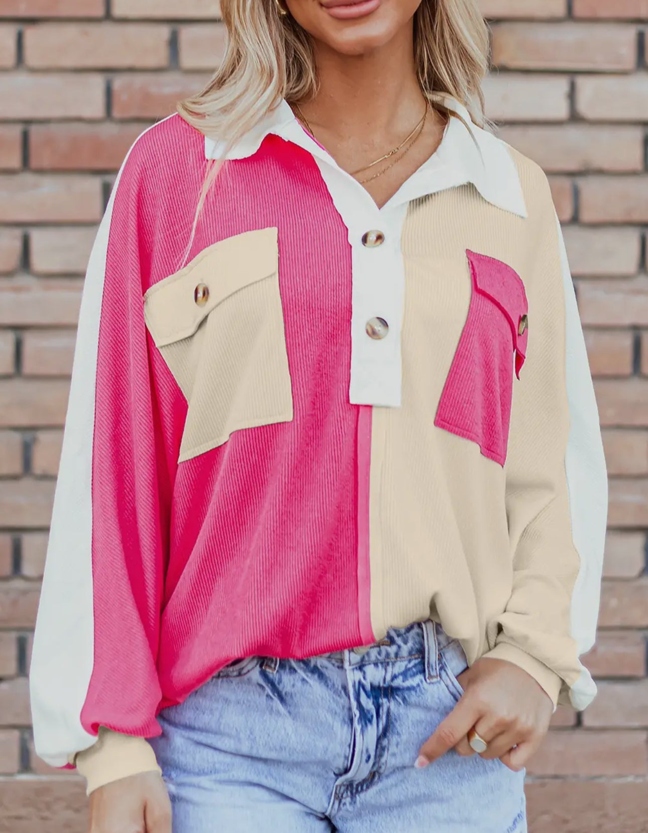 A multicolor pink oversized top